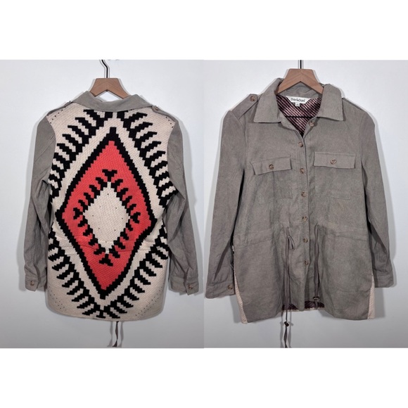 Davi & Dani Lightweight Cordroy jacket size small waist drawstring tribal print - Picture 1 of 11